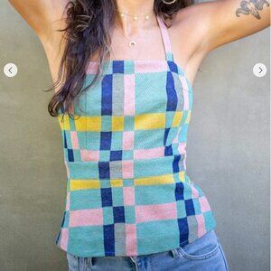 EVA Franco Size XL Mod Plaid Summer Festival Plaid Colorful  Retro Halter Top